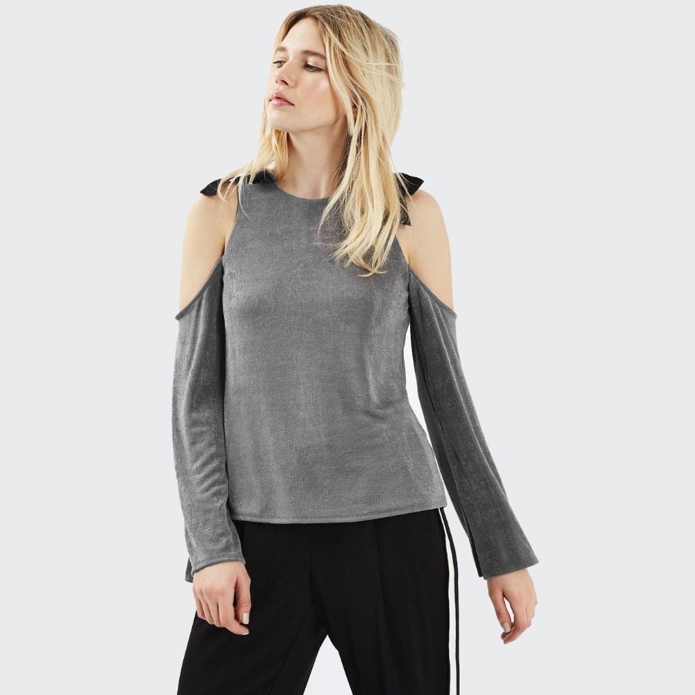 Topshop Cold Shoulder Top with Bow Tie